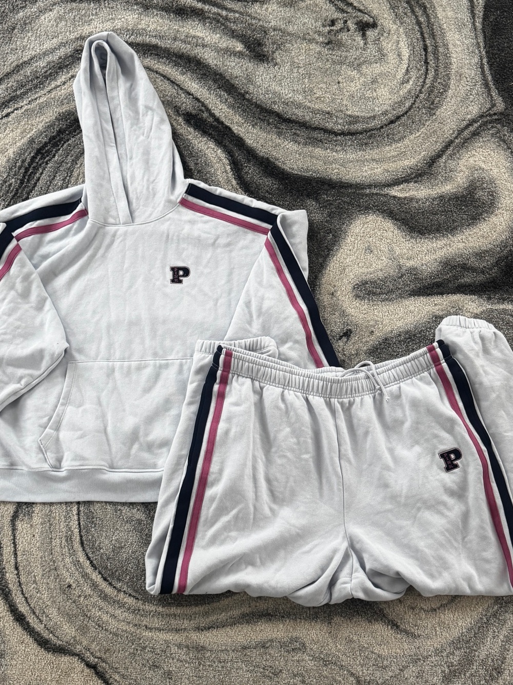 New V.S. PINK Striped Drawstring Varsity Logo Set XXL